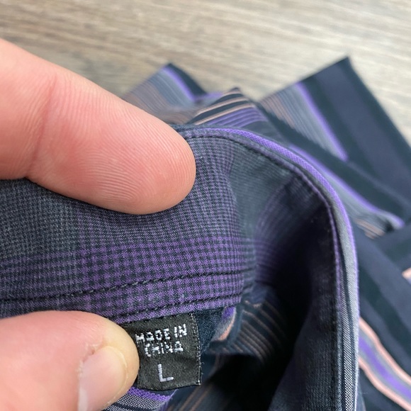 Bugatchi Black, Purple & Gold Stripe Shirt L - Picture 4 of 4